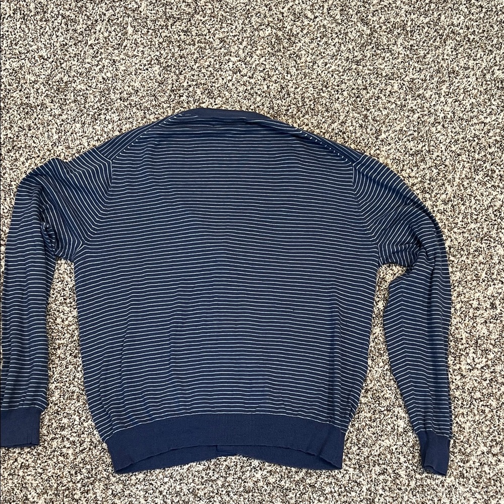 Vineyard Vines Men XL Navy Blue White Striped Cardigan 5 Button Cotton Wool Long - Picture 5 of 7